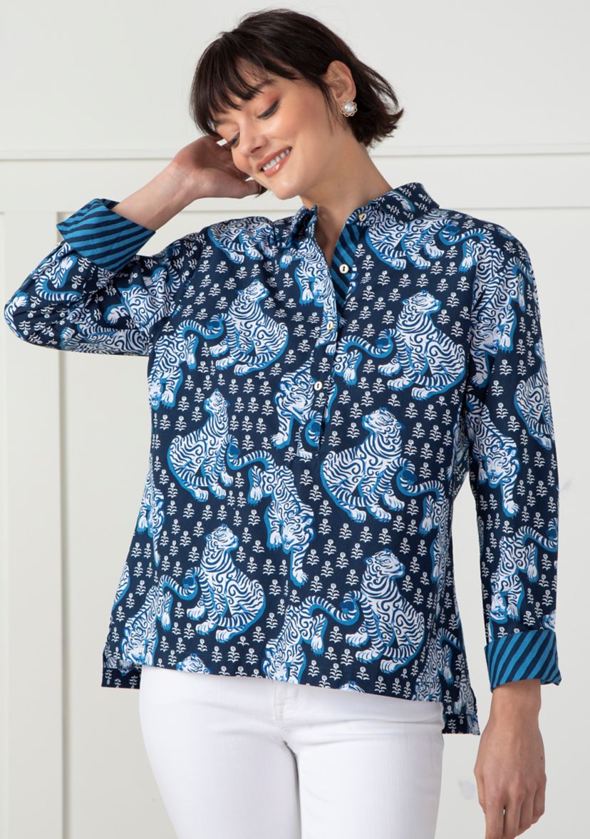 Tiger Queen Navy Graceful Getaway Blouse