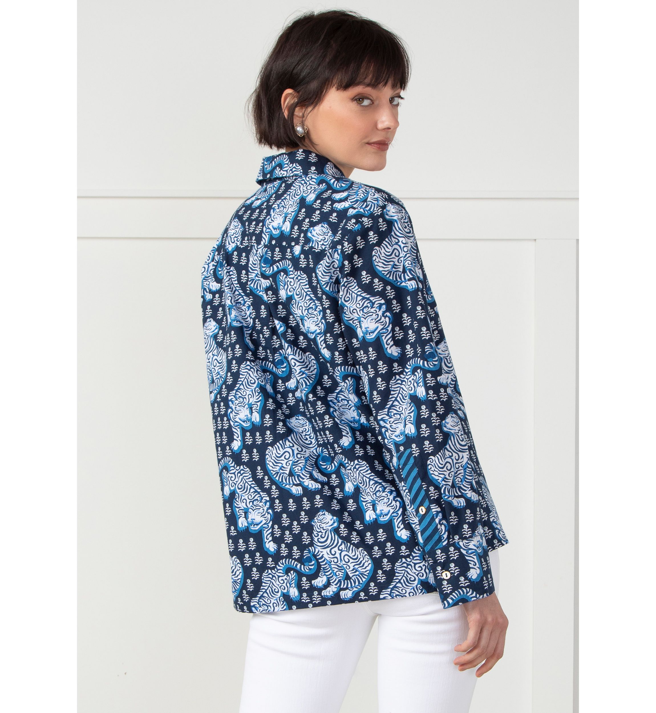 Tiger Queen Navy Graceful Getaway Blouse