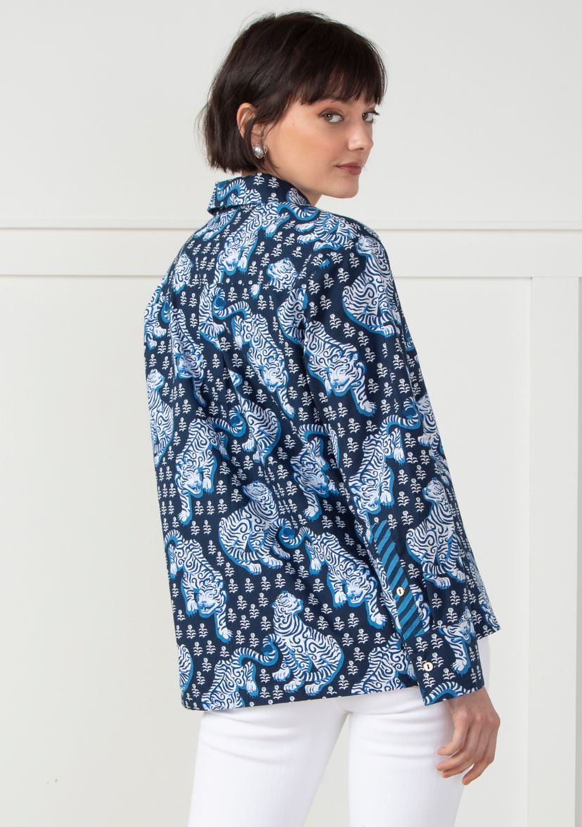 Tiger Queen Navy Graceful Getaway Blouse