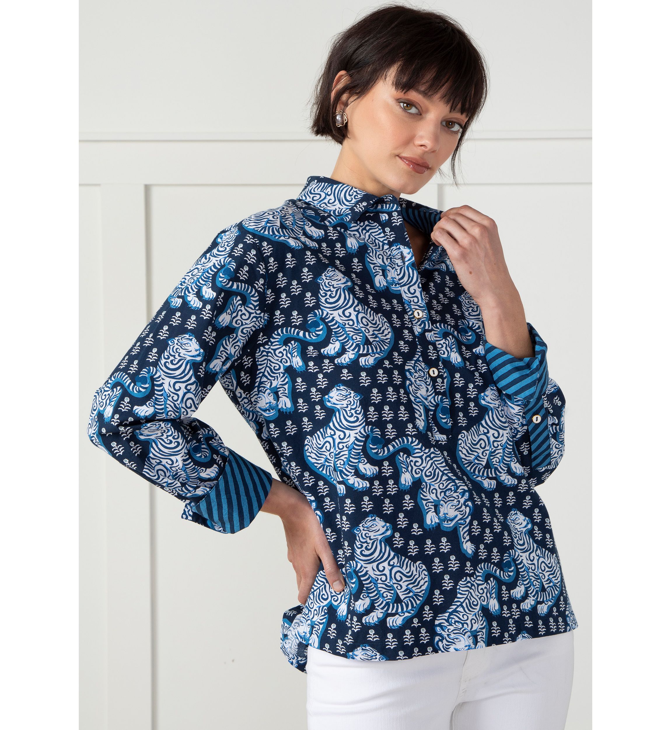 Tiger Queen Navy Graceful Getaway Blouse