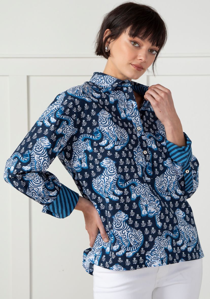 Tiger Queen Navy Graceful Getaway Blouse
