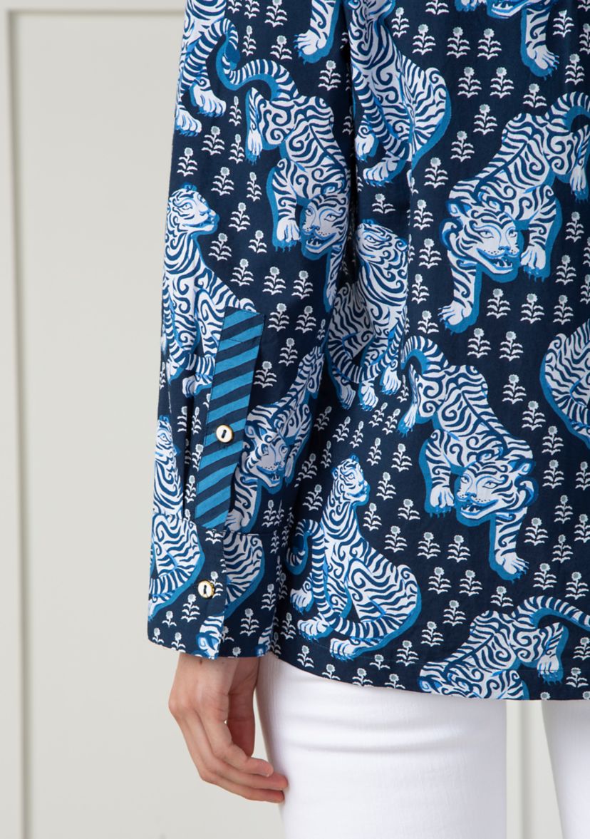 Tiger Queen Navy Graceful Getaway Blouse