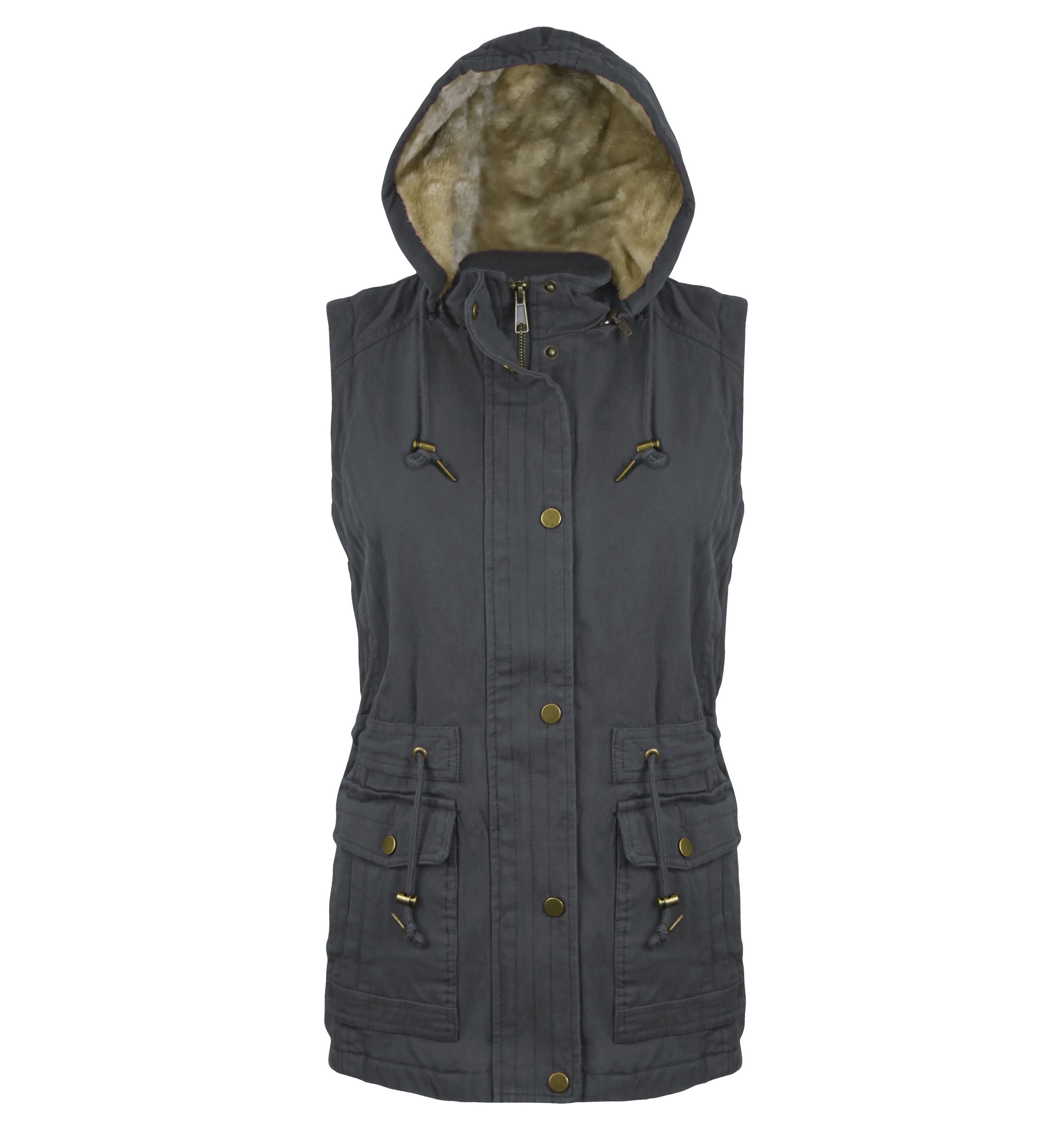 Ladies Canvas Utility Vest Inner Sherpa Removable Hood