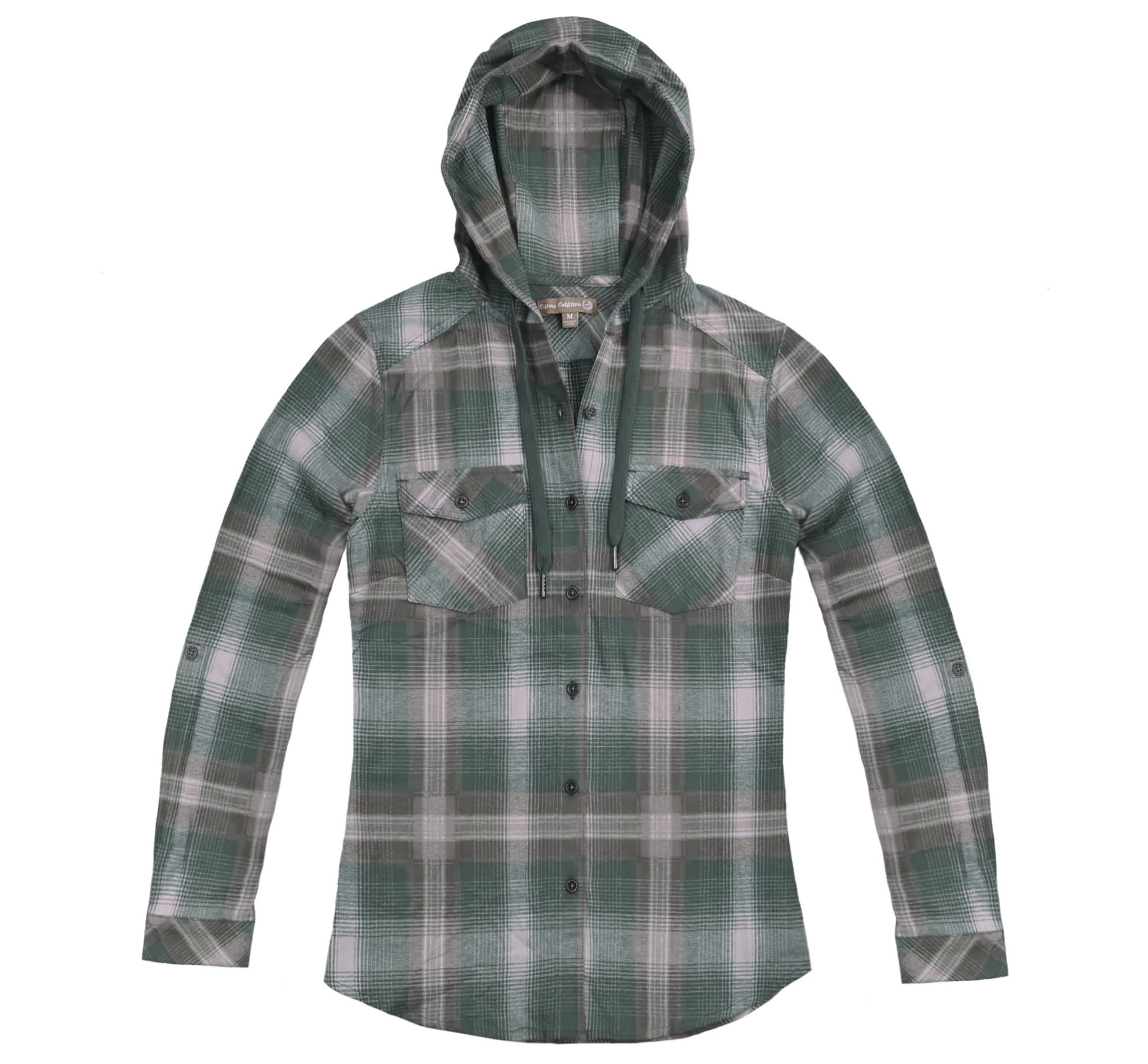Womens Assorted Long Sleeve Brushed Hooded Flannel Shirt