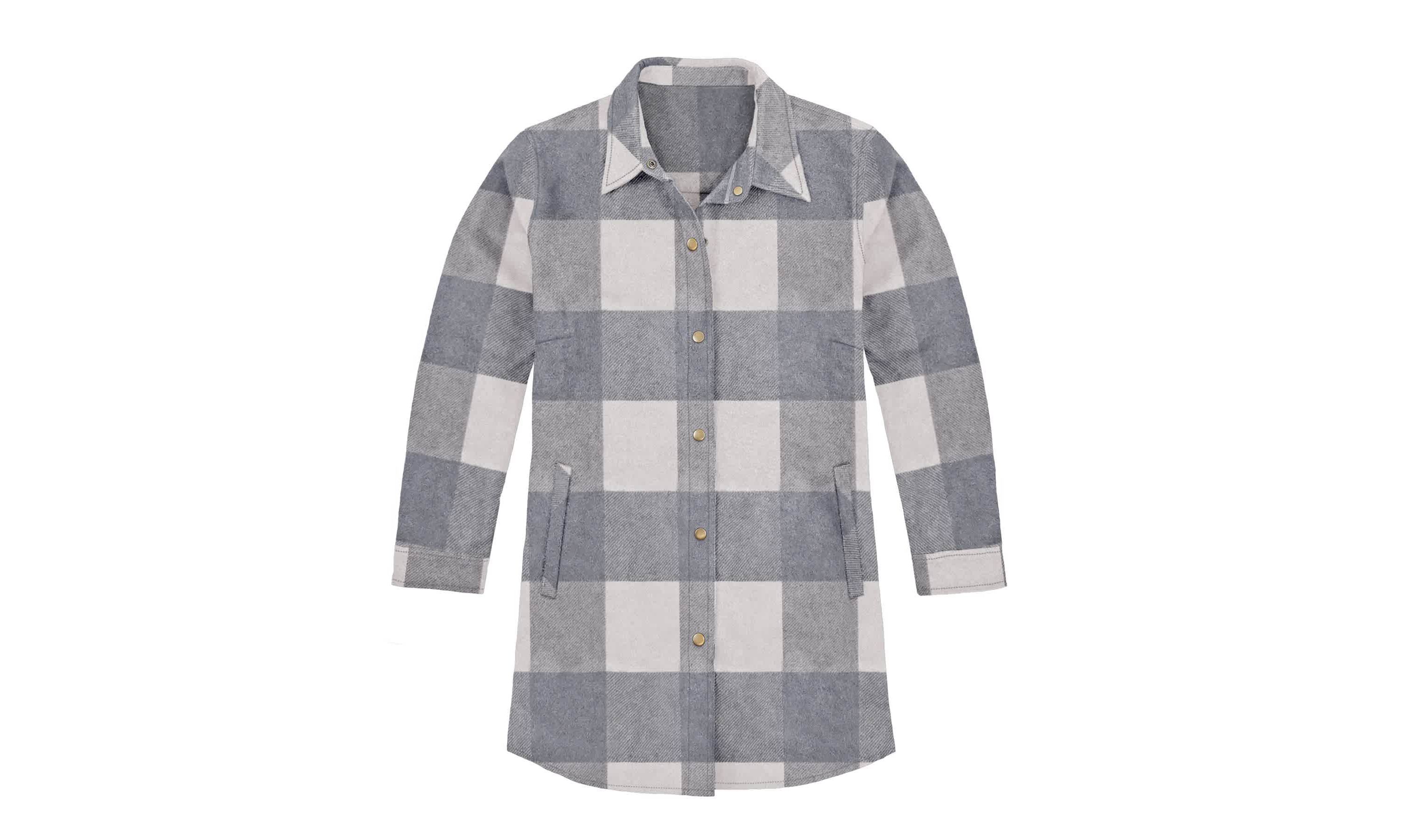 Ladies Long Sleeve Snap Long Shacket