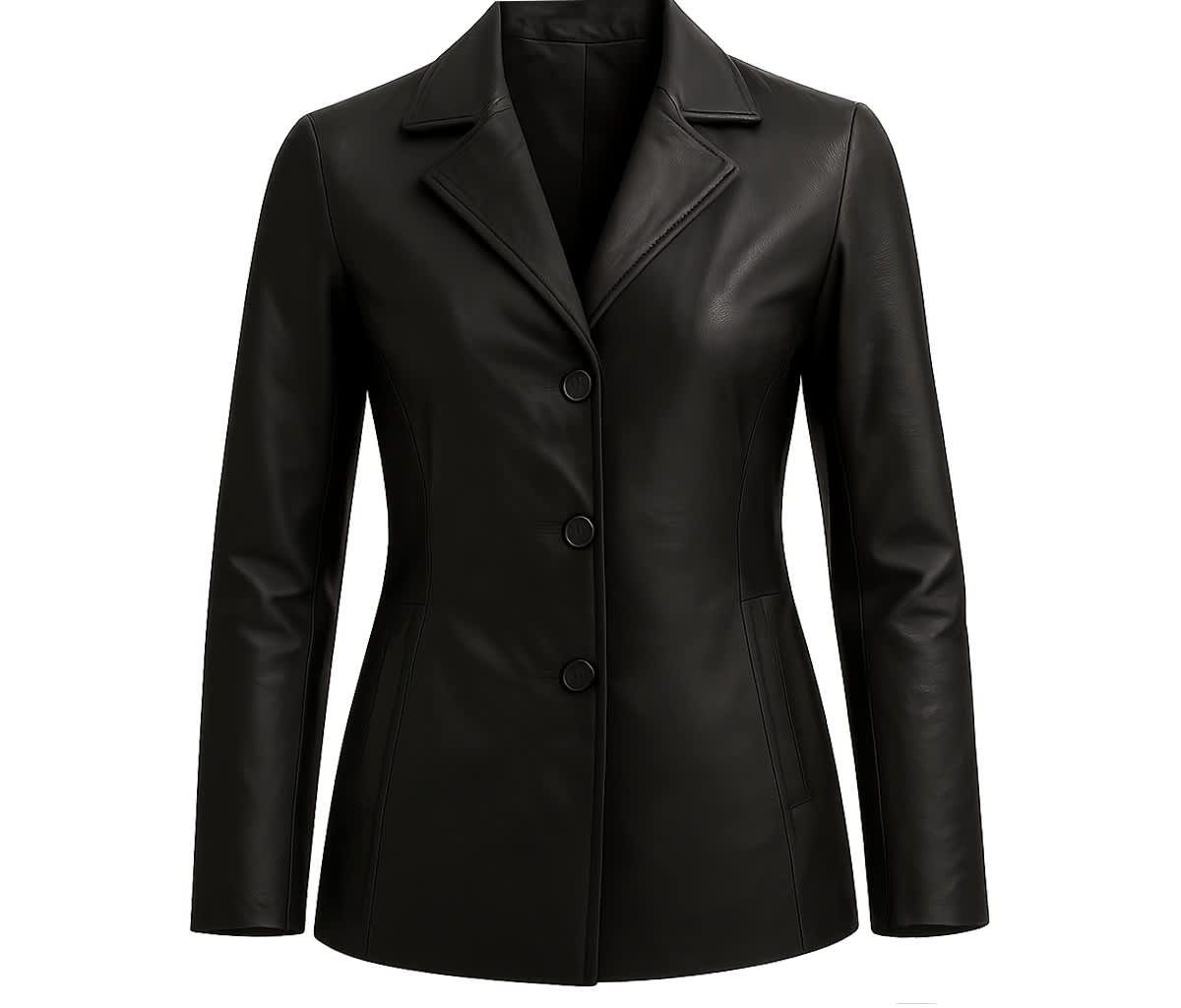 Ladies Leather Button Coat