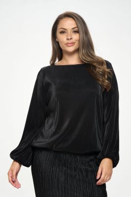 PLISSE ROUND NECK TOP