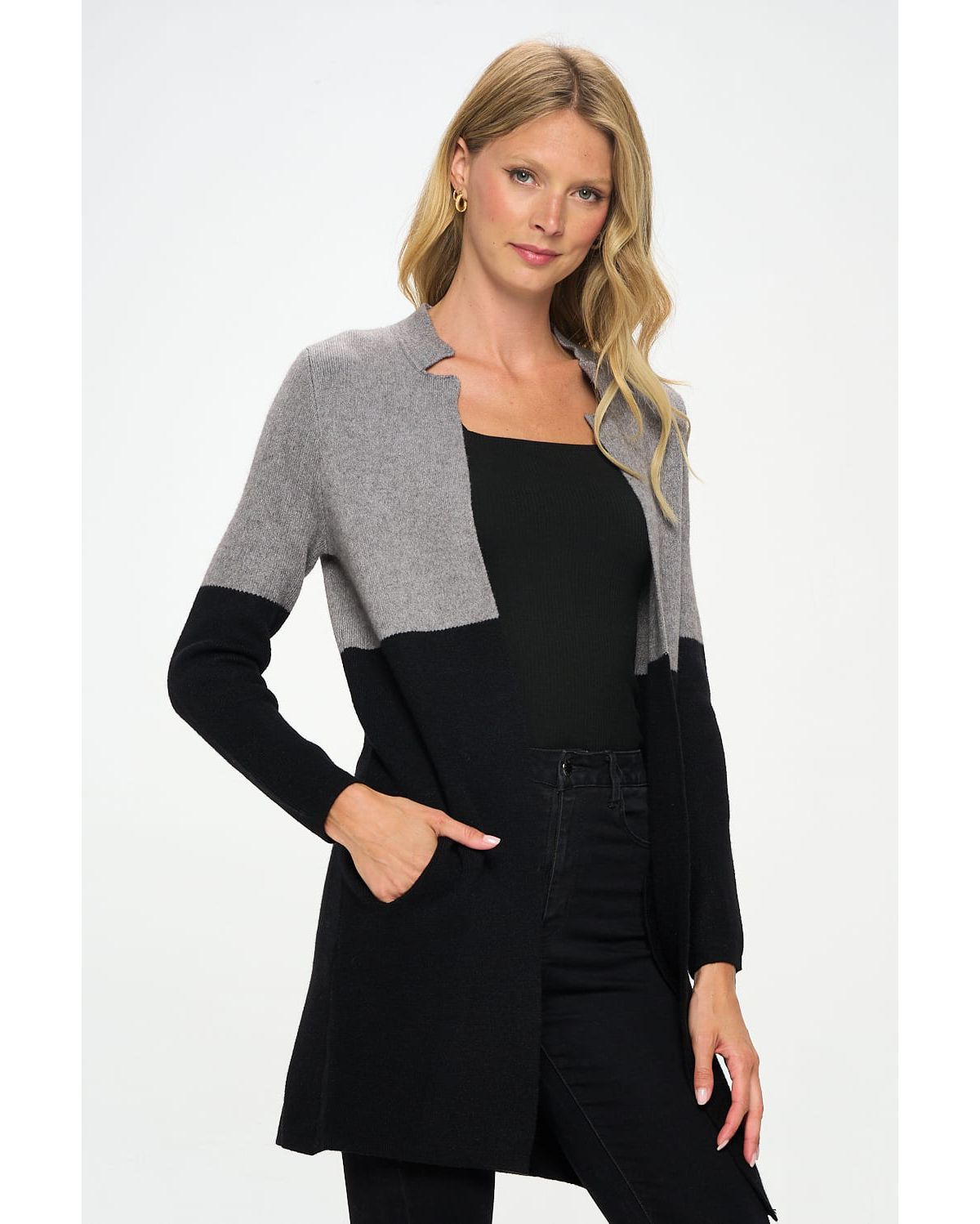 COLOR BLOCK SWEATER COAT