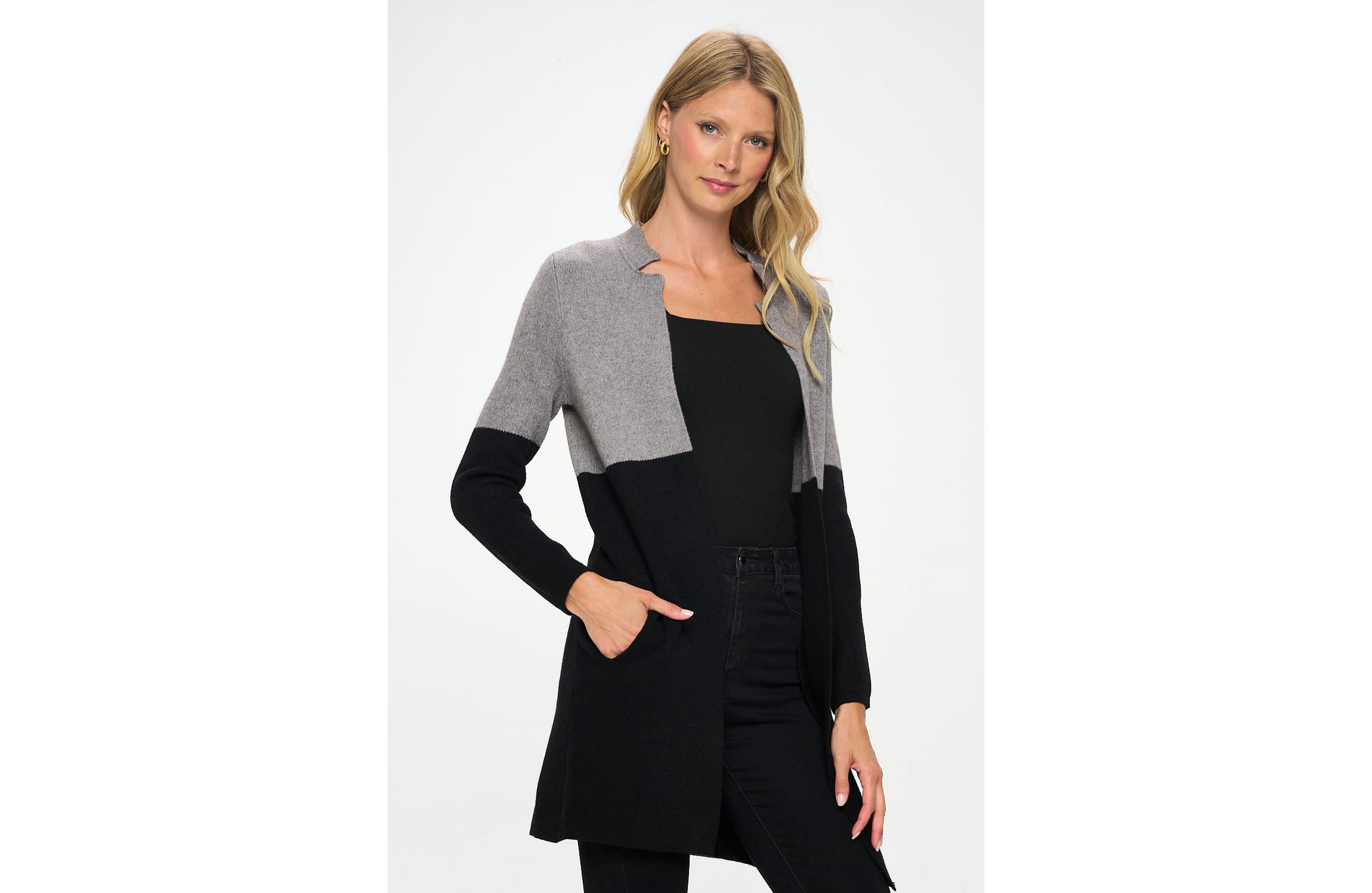 COLOR BLOCK SWEATER COAT