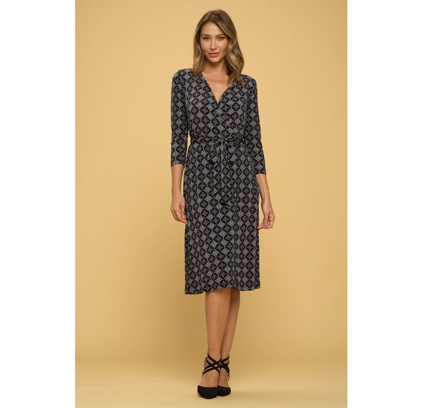 GEO PRINT WRAP DRESS