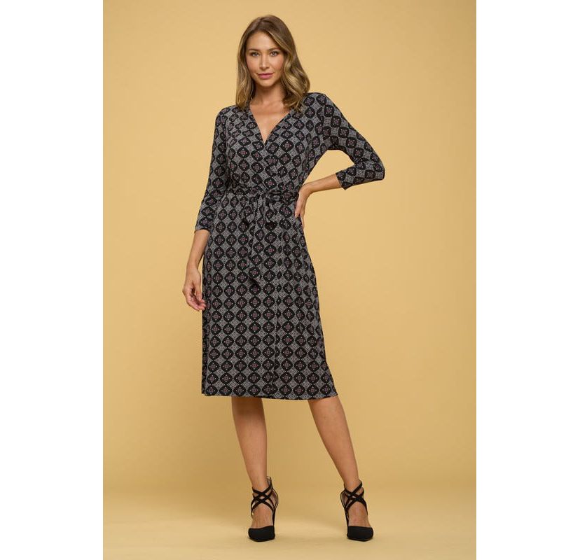 GEO PRINT WRAP DRESS