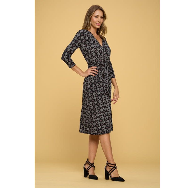 GEO PRINT WRAP DRESS