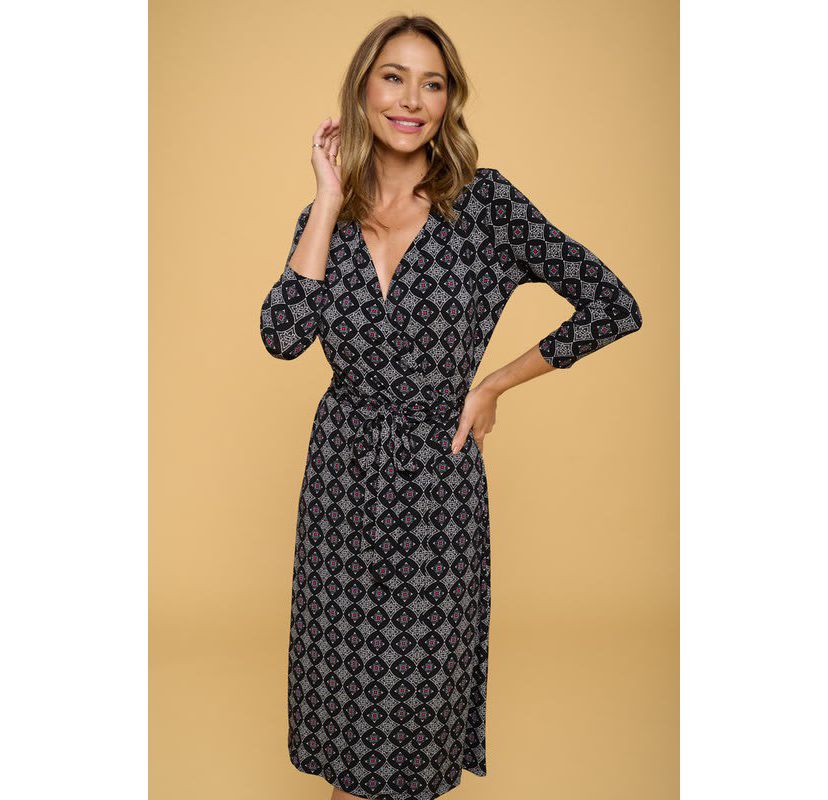 GEO PRINT WRAP DRESS