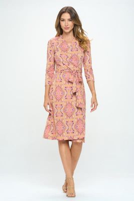 PRINT JERSEY WRAP DRESS WITH TIE