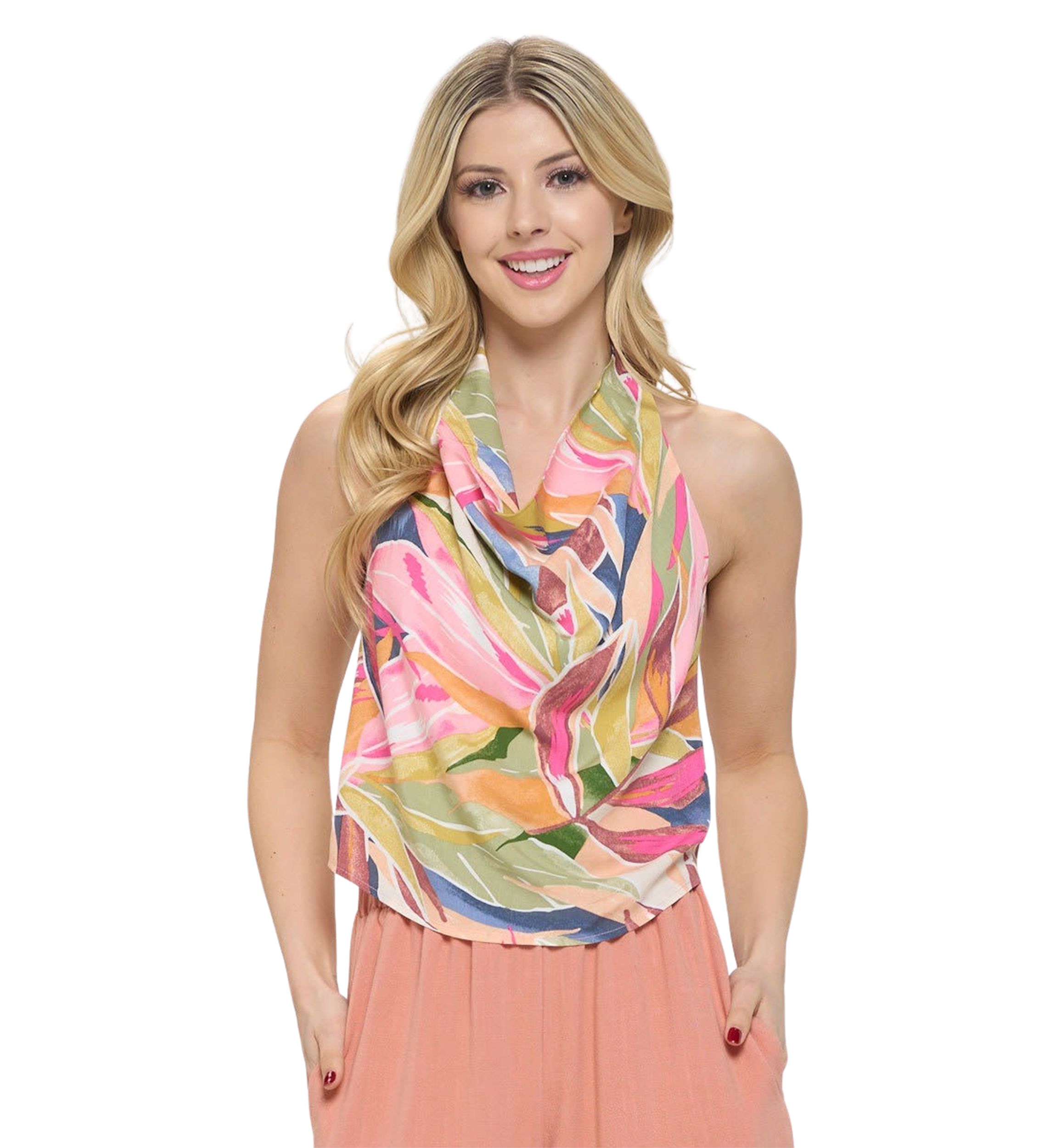 TROPICAL HALTER BACKLESS TOP