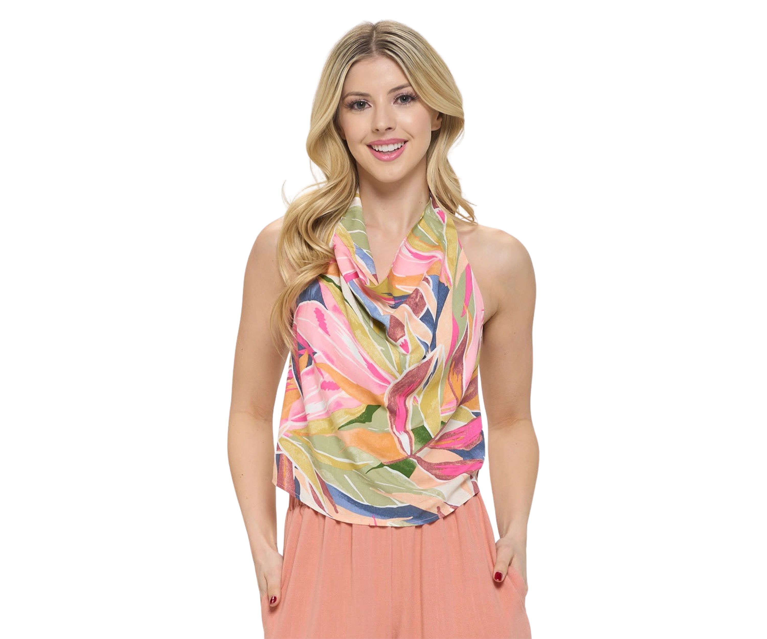 TROPICAL HALTER BACKLESS TOP