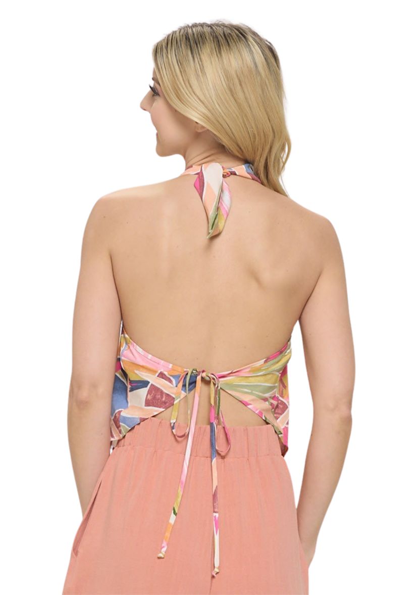 TROPICAL HALTER BACKLESS TOP