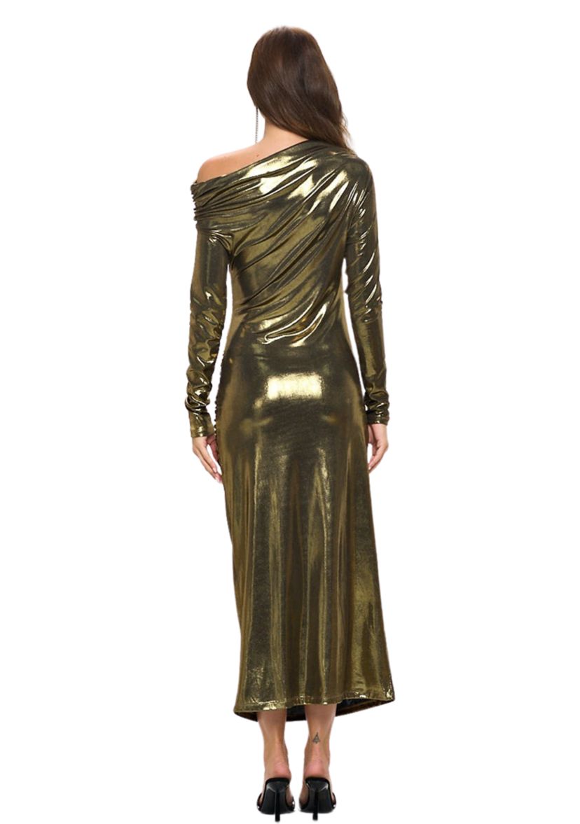 DROP SHOULDER METALLIC DRESS