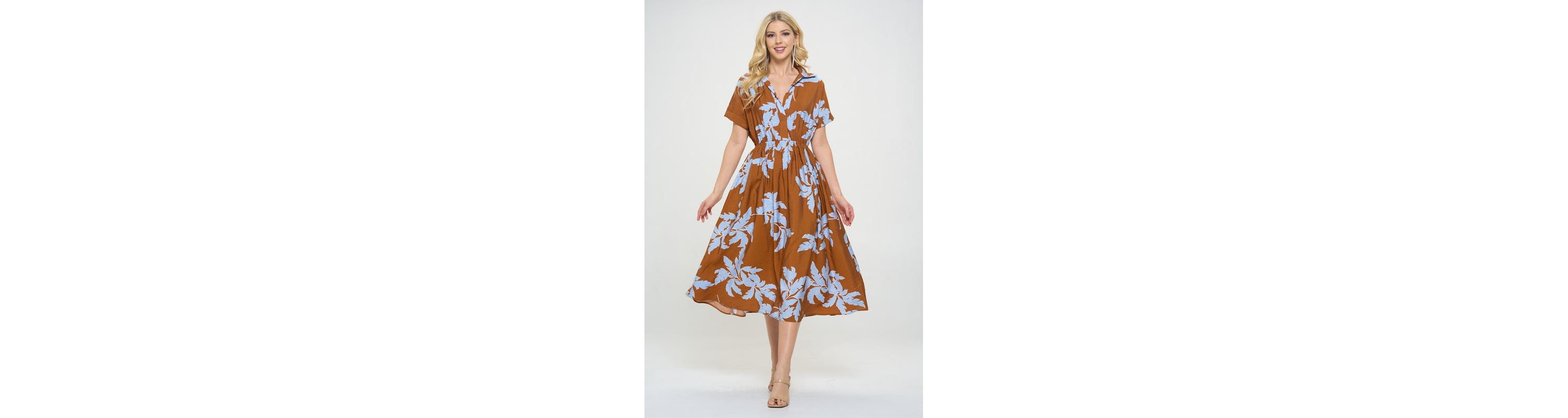 LEAF PRINT COLLARED DRESS