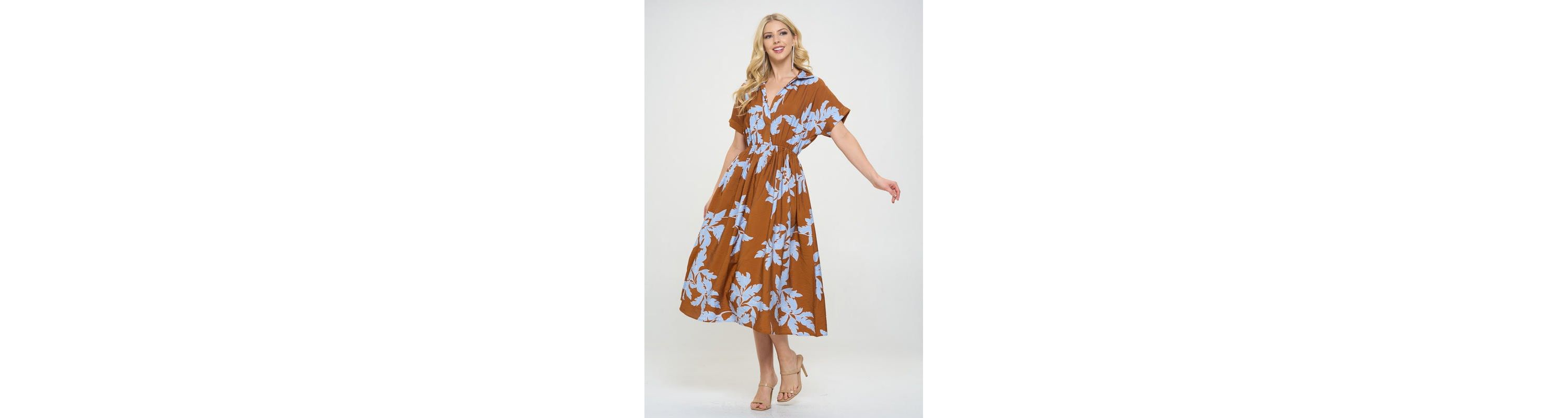LEAF PRINT COLLARED DRESS