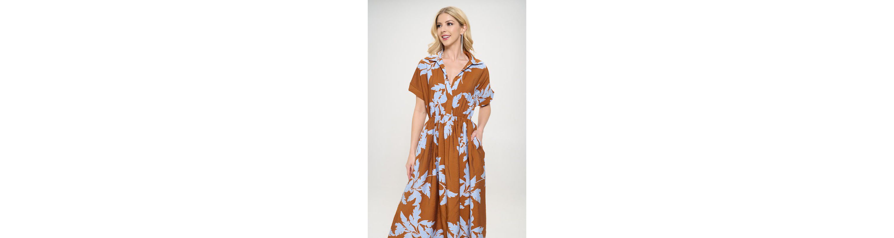 LEAF PRINT COLLARED DRESS