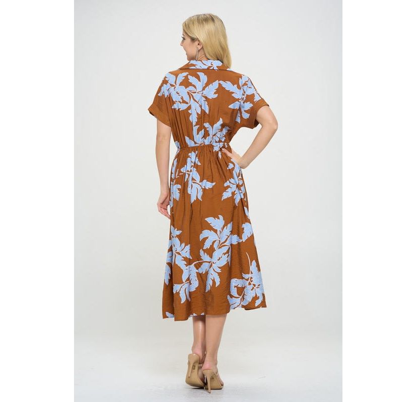 LEAF PRINT COLLARED DRESS
