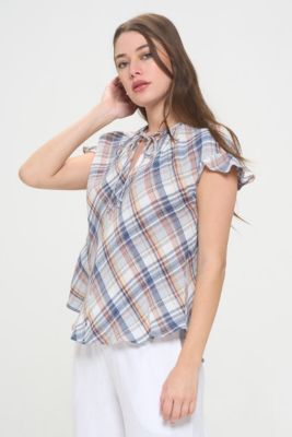 PLAID RUFFLE SLEEVE TOP