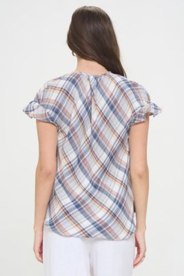 PLAID RUFFLE SLEEVE TOP