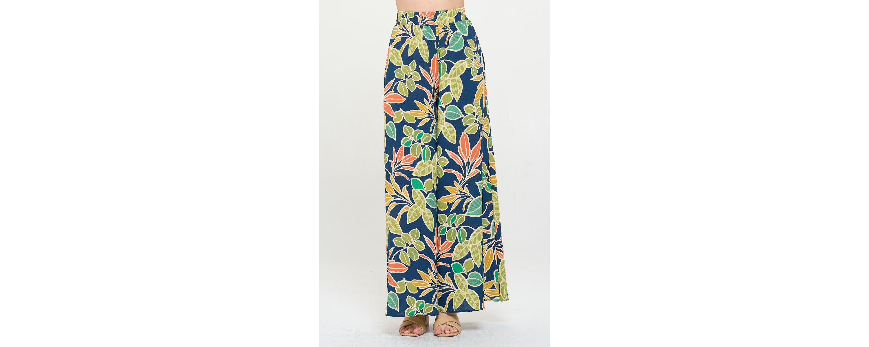 TROPICAL PRINT WIDE LEG PANTS
