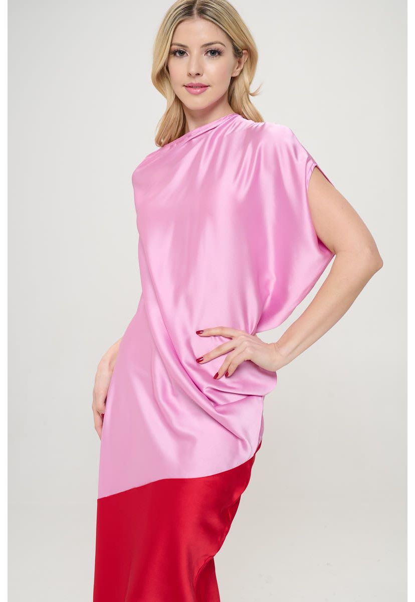 ASYMMETRIC COLOR BLOCK DRESS