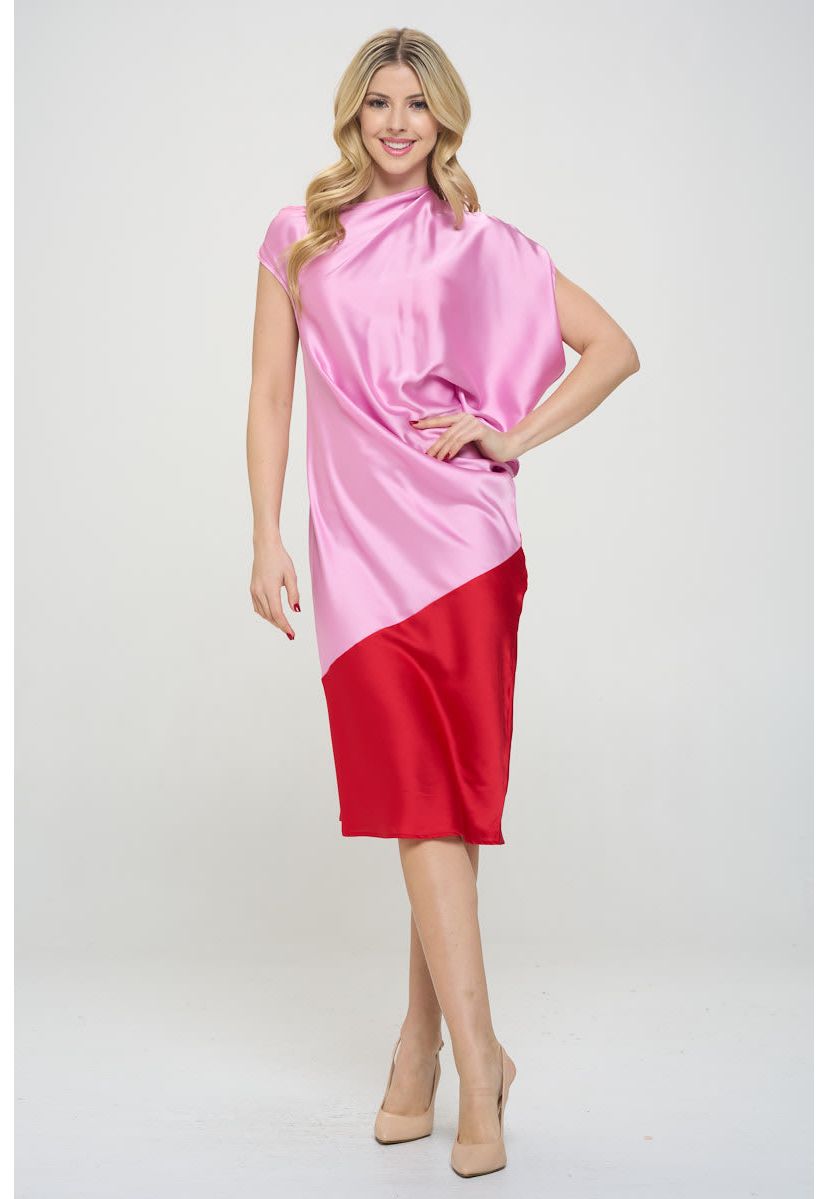 ASYMMETRIC COLOR BLOCK DRESS