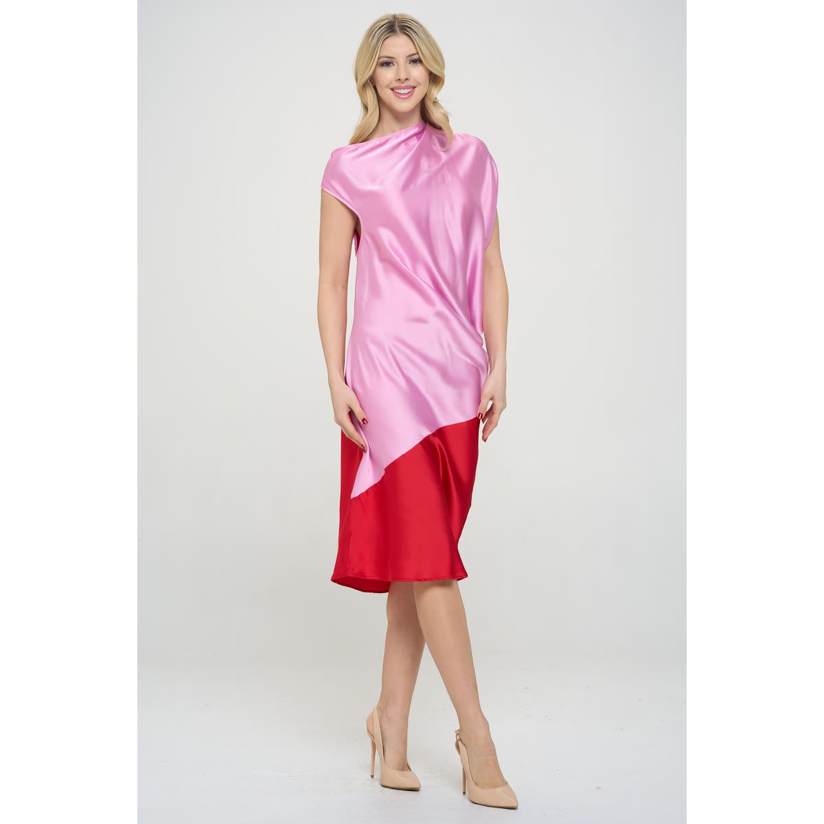 ASYMMETRIC COLOR BLOCK DRESS