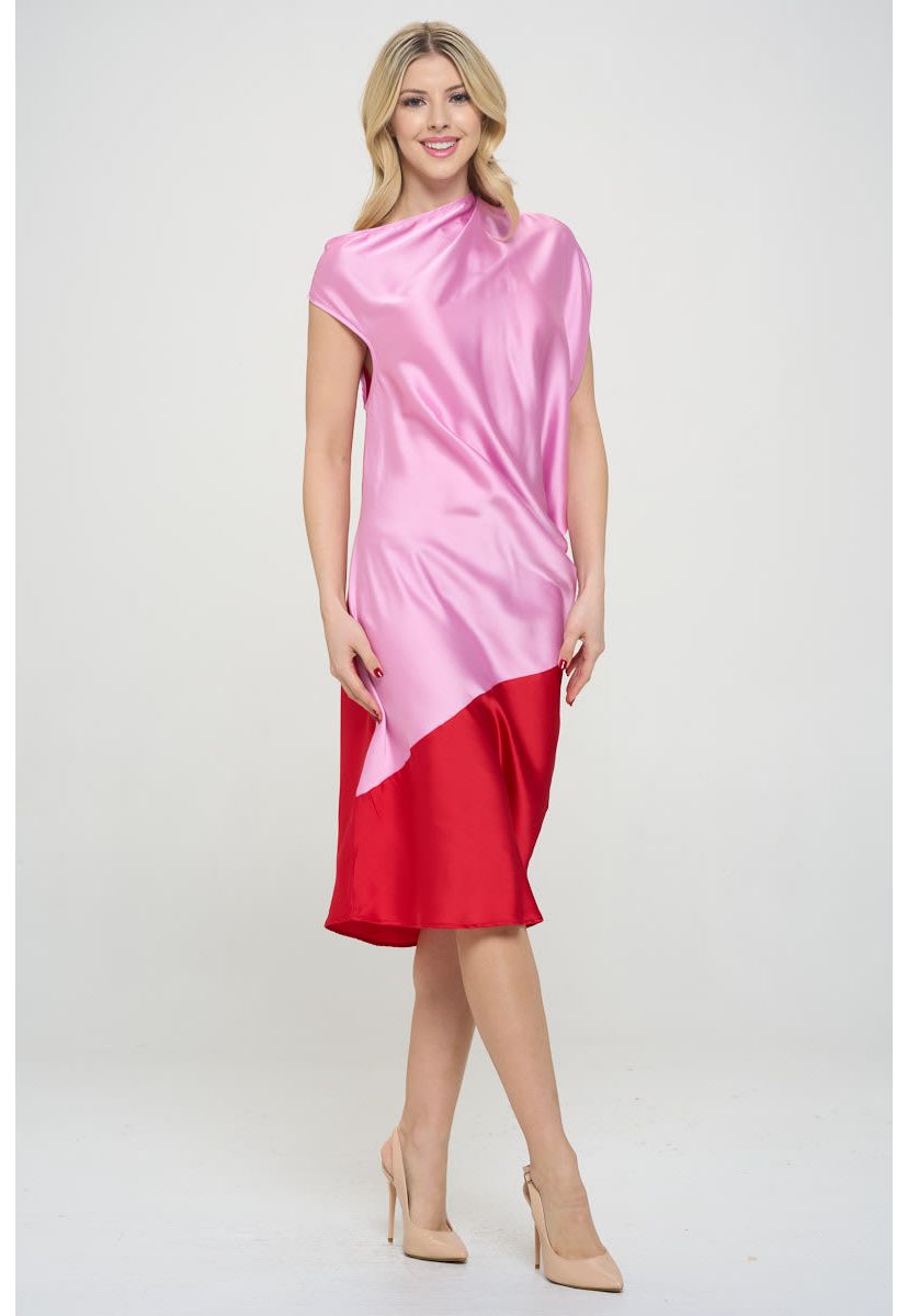 ASYMMETRIC COLOR BLOCK DRESS