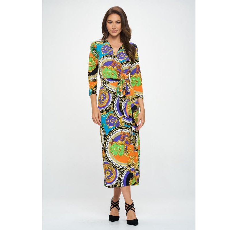JERSEY WRAP MIDI DRESS