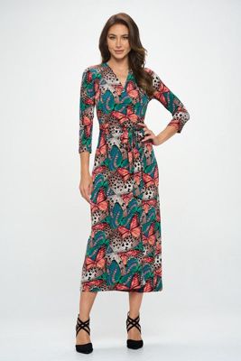 JERSEY WRAP MIDI DRESS