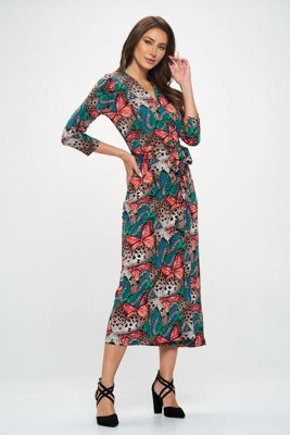 JERSEY WRAP MIDI DRESS