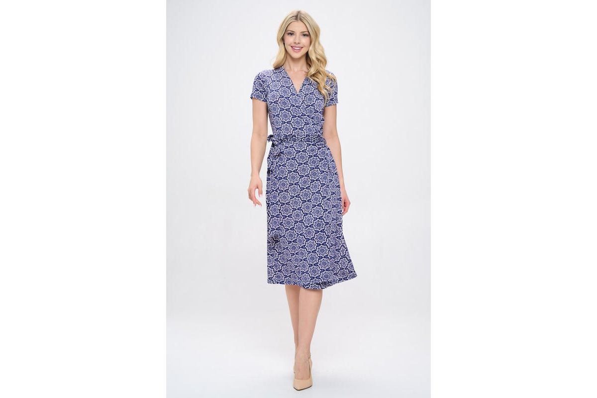 SHORT SLEEVE WRAP DRESS