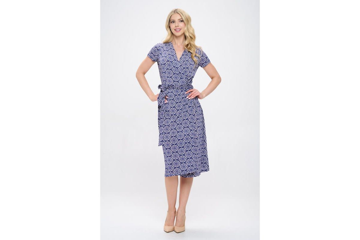 SHORT SLEEVE WRAP DRESS