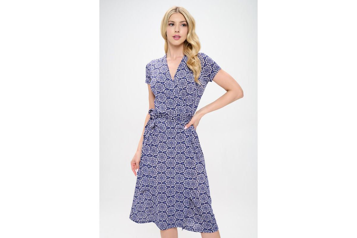 SHORT SLEEVE WRAP DRESS