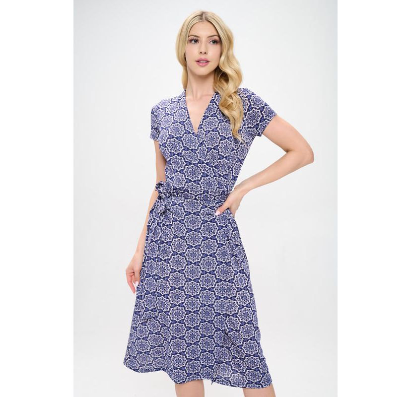 SHORT SLEEVE WRAP DRESS