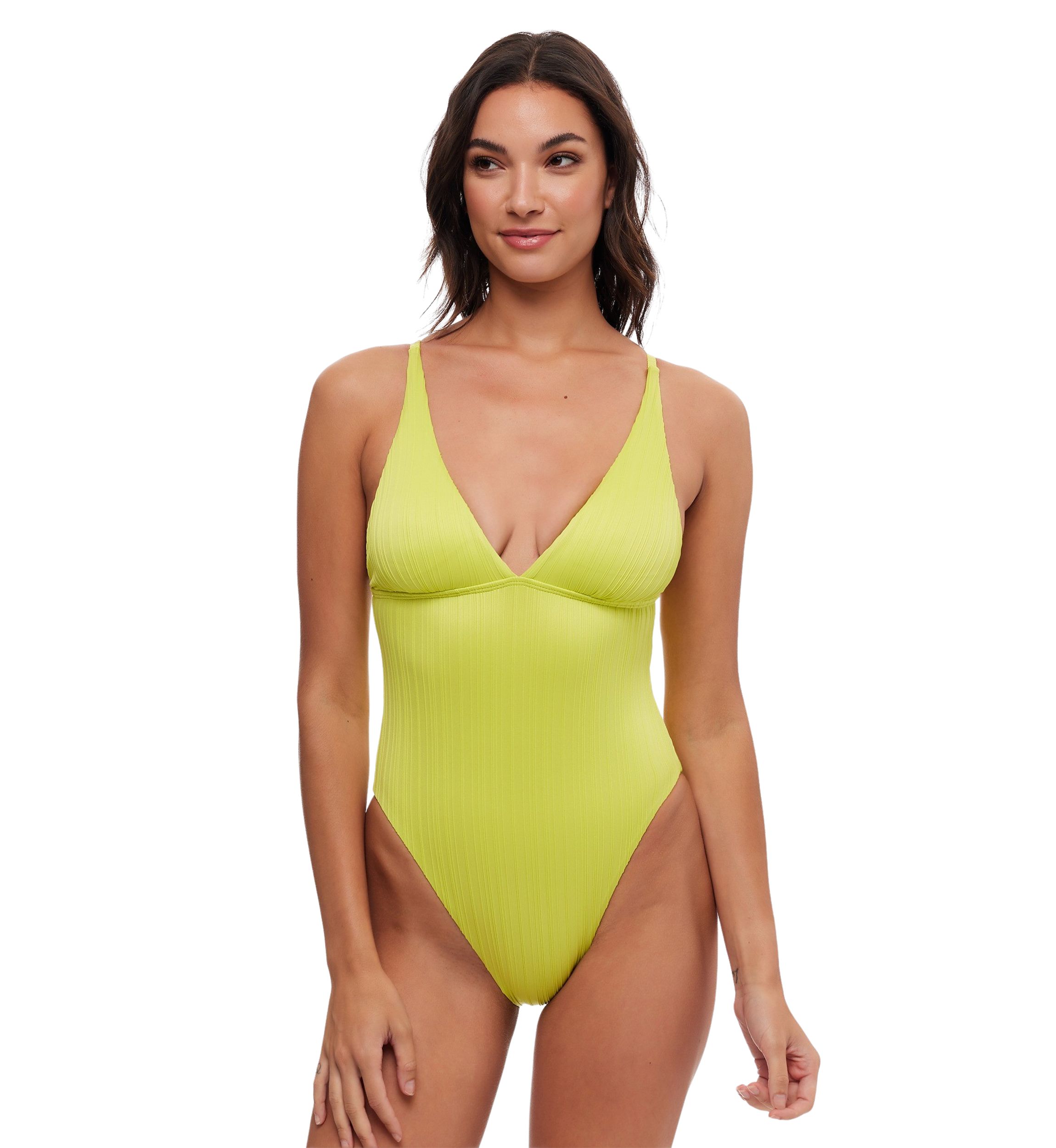 Variegated Rib Plunge One Piece Swimsuit