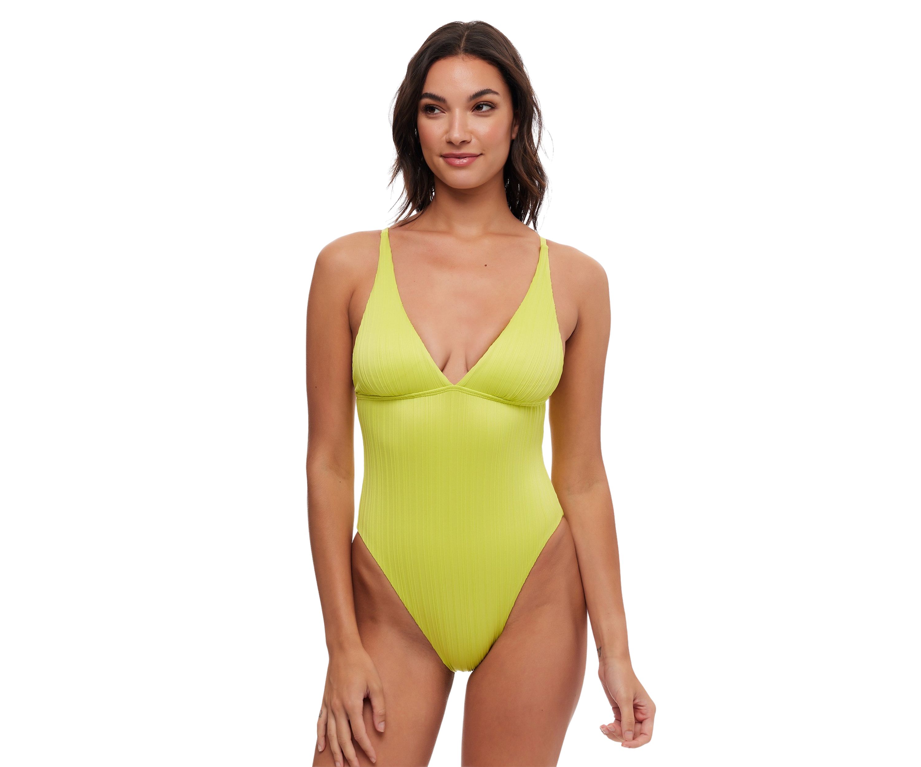 Variegated Rib Plunge One Piece Swimsuit
