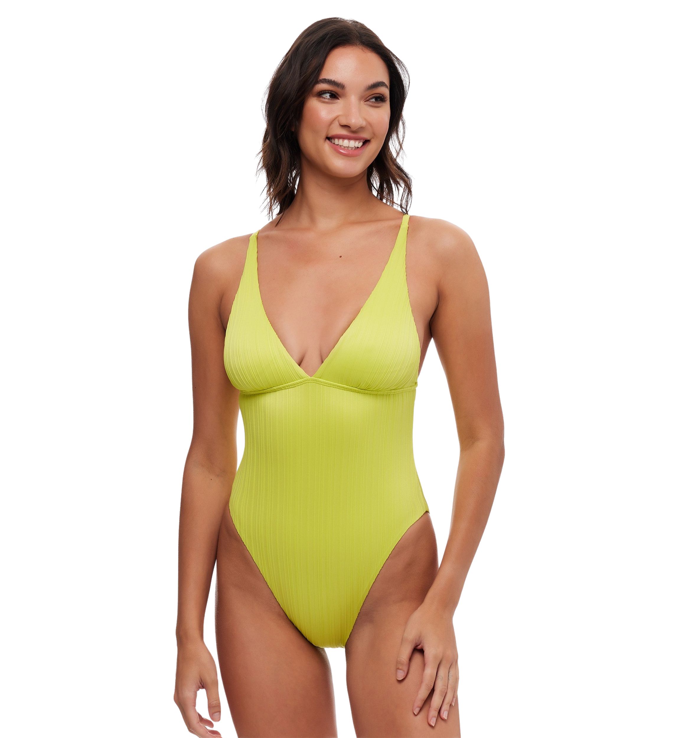 Variegated Rib Plunge One Piece Swimsuit