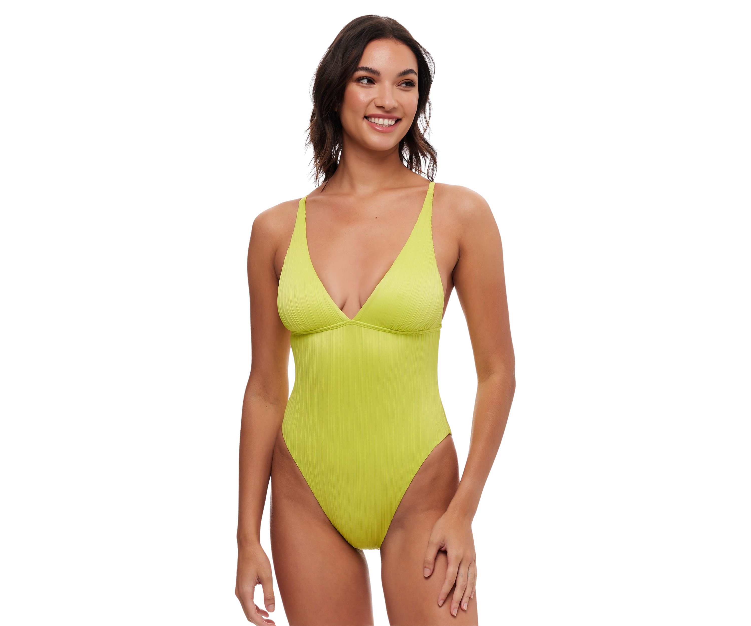 Variegated Rib Plunge One Piece Swimsuit
