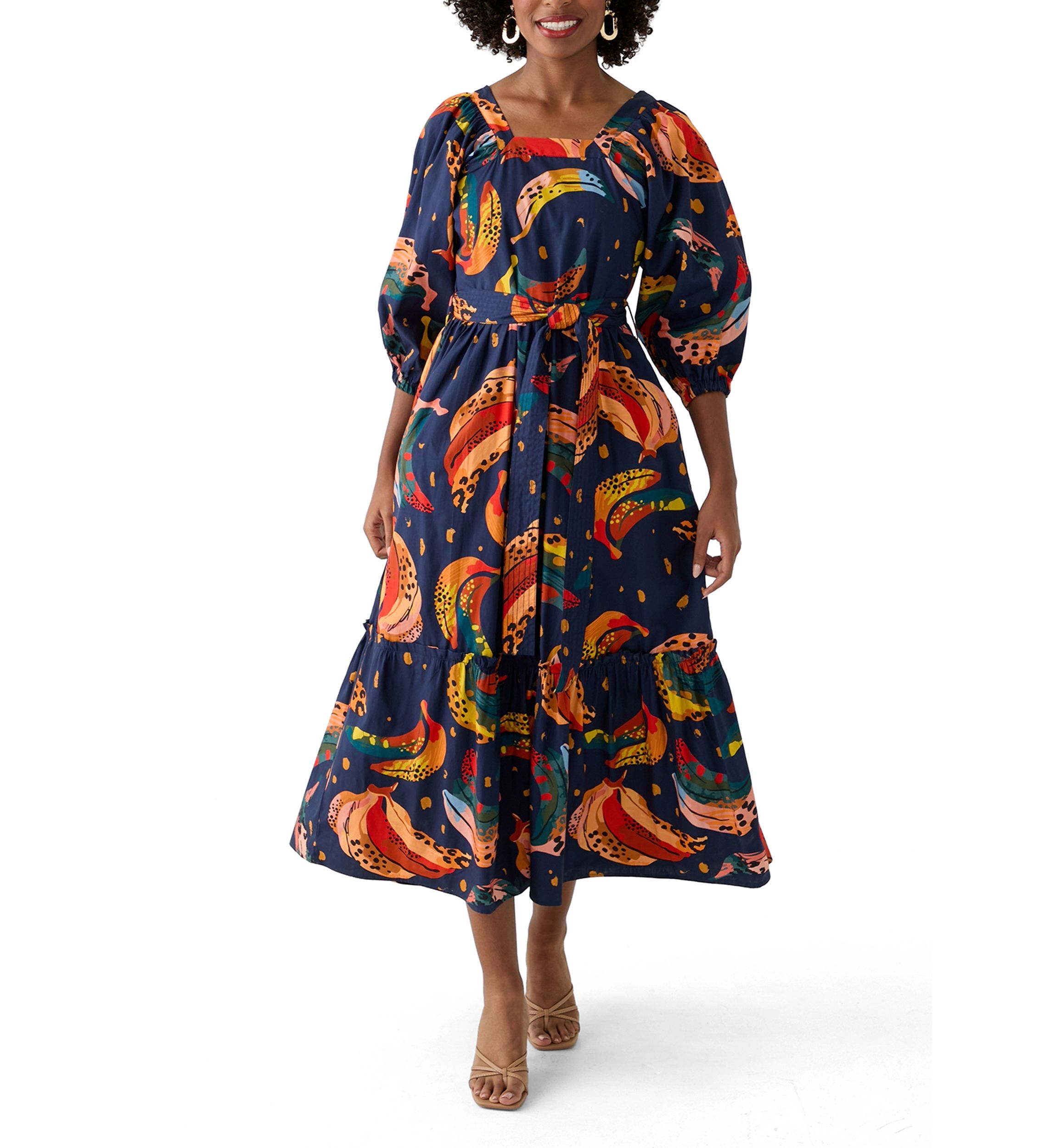 Womens Rhea Printed Tie Waist Dress