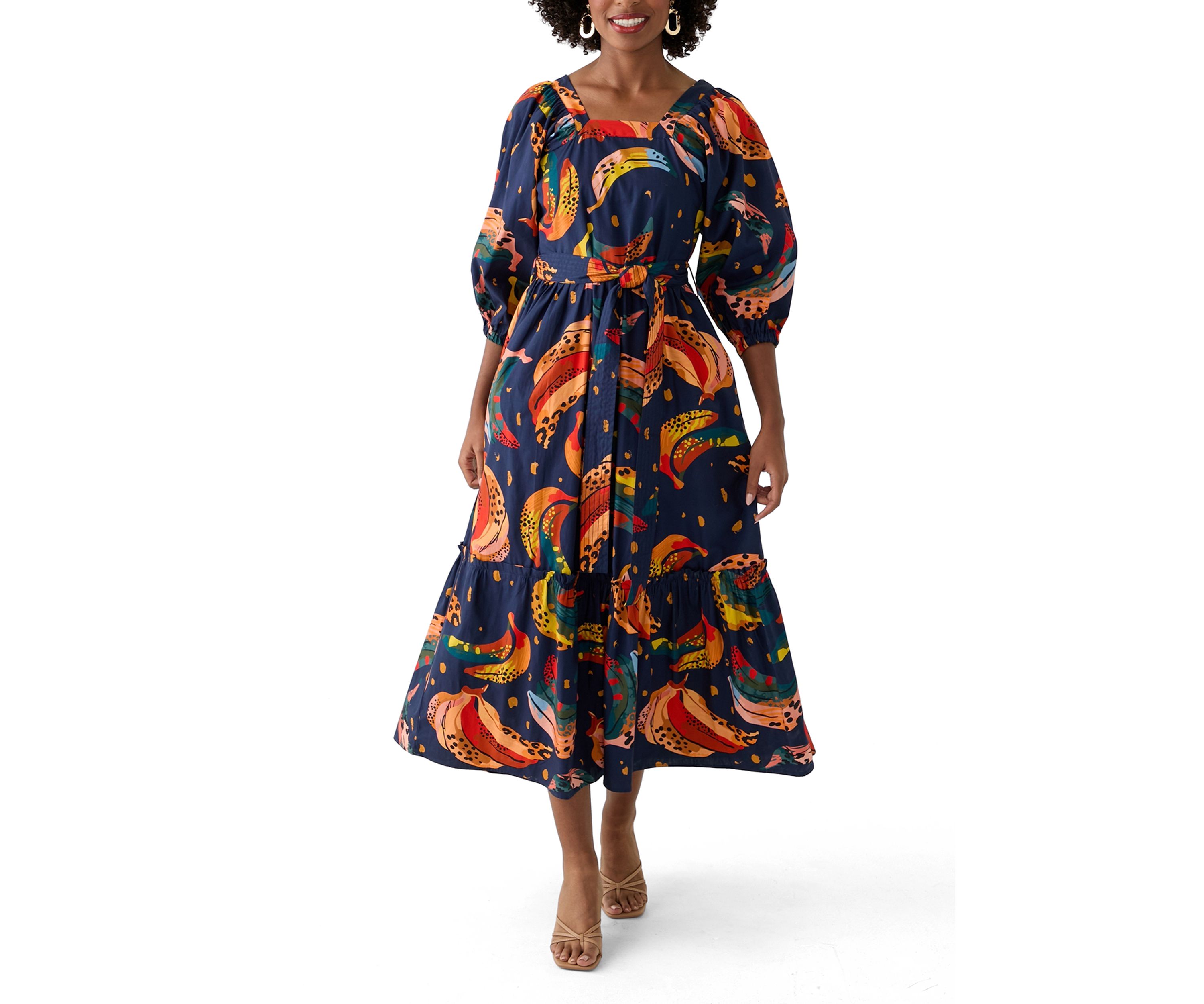 Womens Rhea Printed Tie Waist Dress