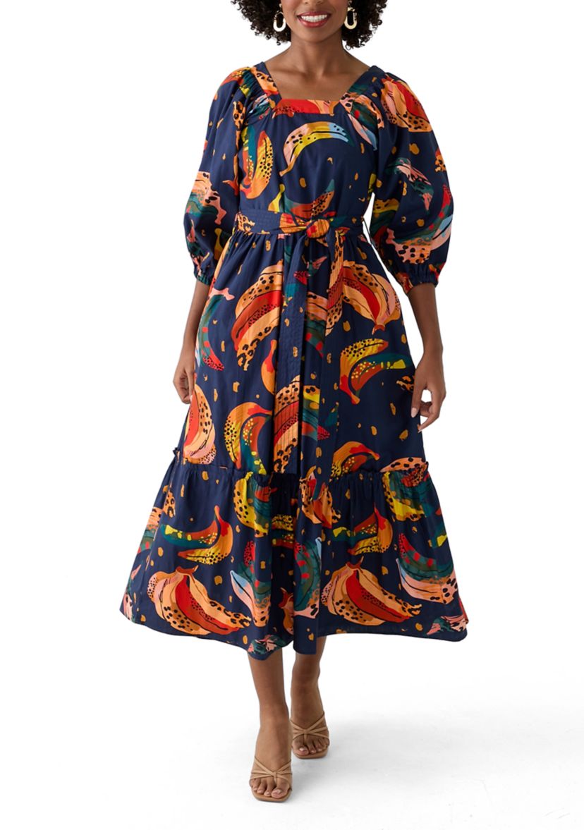 Womens Rhea Printed Tie Waist Dress