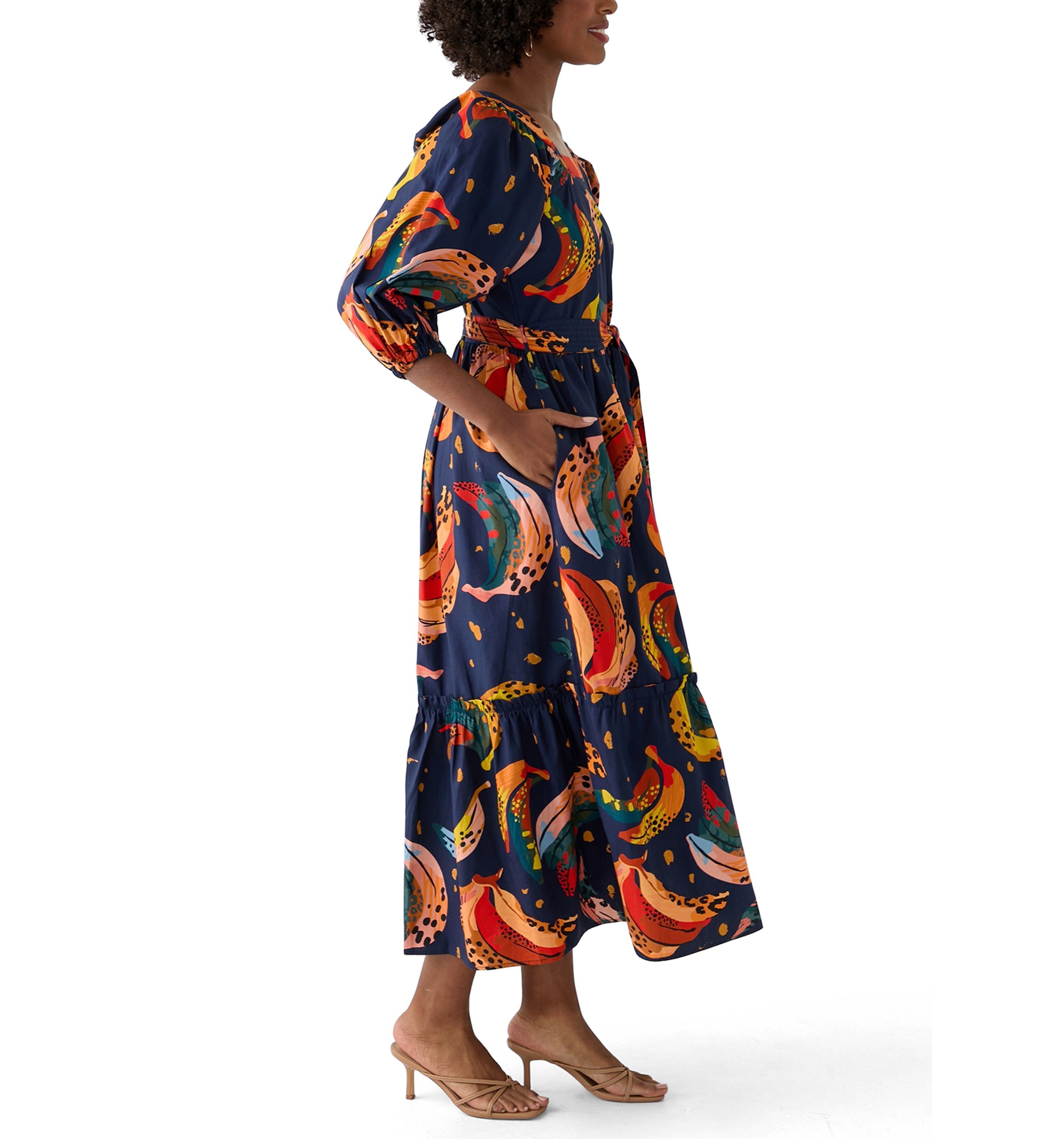 Womens Rhea Printed Tie Waist Dress