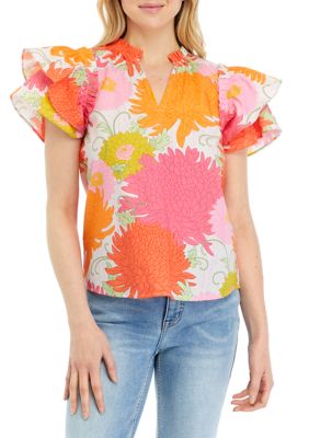 Women's Wren Ruffle Sleeve Printed Top