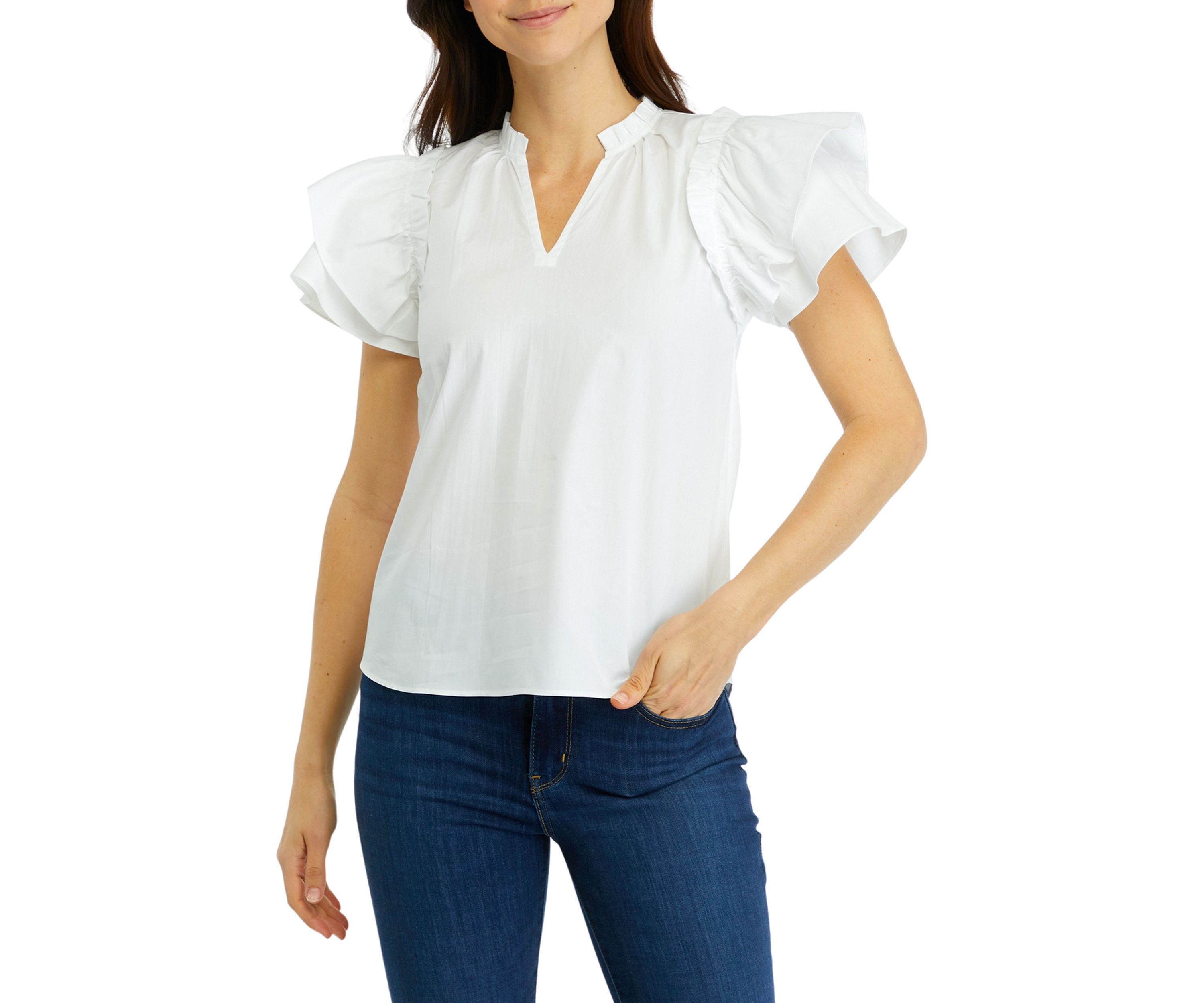 Womens Dani Woven Ruffle Sleeve Top